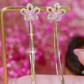 Flower Earrings with Long Dangle Chains